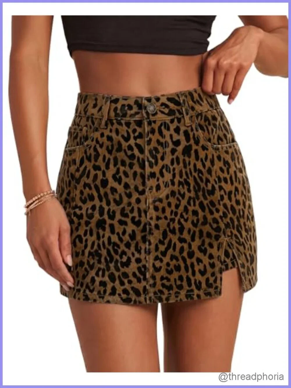 High Waisted Denim Skort with Shorts Stretchy Split Mini